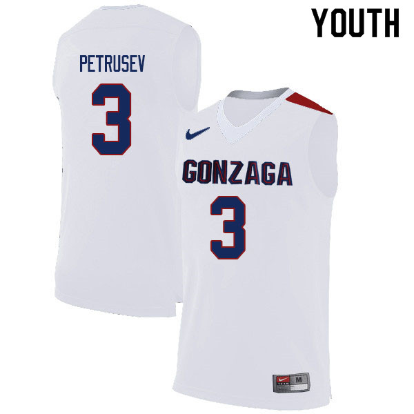 Youth Gonzaga Bulldogs #3 Filip Petrusev College Basketball Jerseys Sale-White